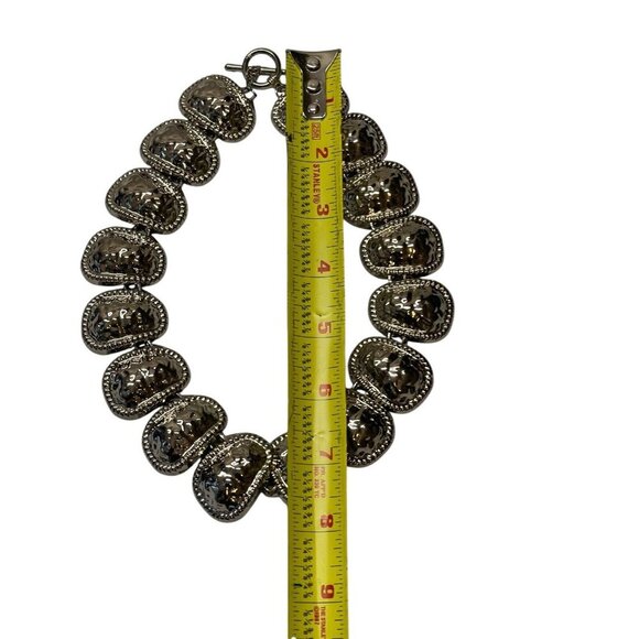 Metal Necklace OVAL HAMMERED LINKS STATEMENT NECKLACE Chunky Silver Tone - Picture 3 of 3